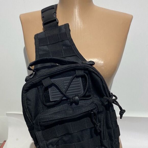 Men's Black Detachable Strap Tactical Military Rover Slingback Shoulder Bag - Picture 2 of 11